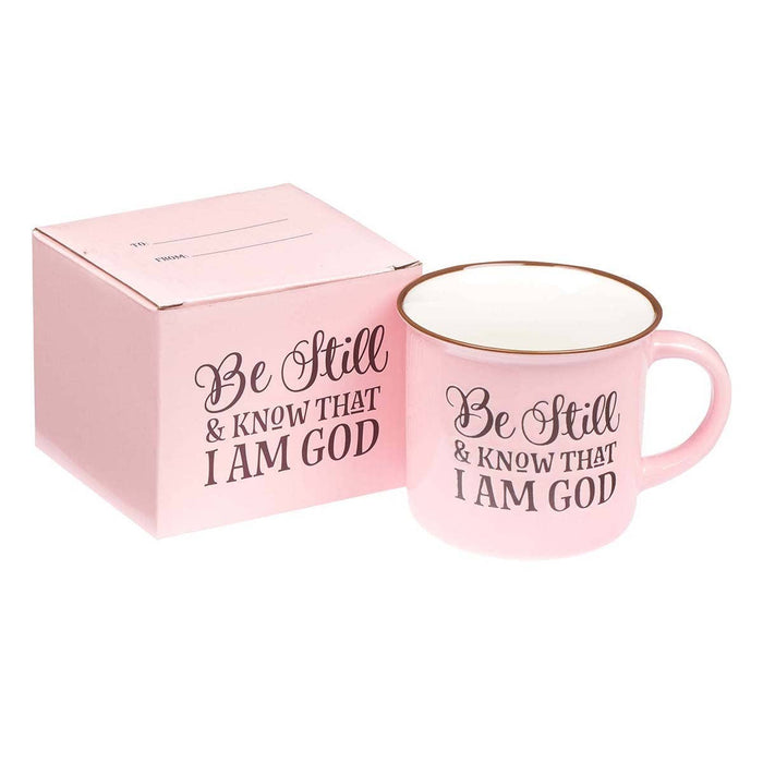 Be Still and Know Pink Camp-style Coffee Mug - Psalm 46:10 - Premium from Christian Art Gifts - Just $12.95! Shop now at Pat's Monograms