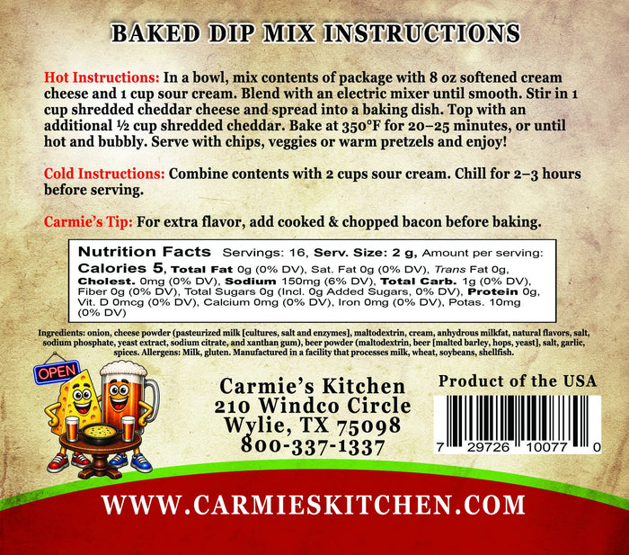 Beer Cheese Baked Dip Mix - Premium Gourmet Foods from Carmie's Kitchen - Just $5! Shop now at Pat's Monograms