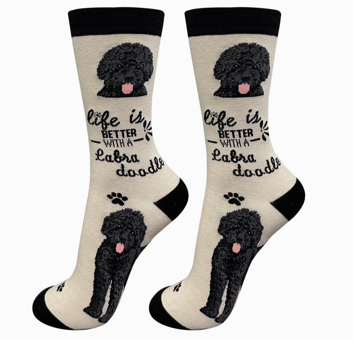 Black Labradoodle - Life is Better Socks - Premium Socks from Sock Daddy - Just $10.95! Shop now at Pat's Monograms