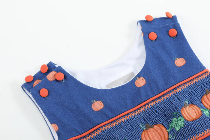 Blue Pumpkin Print Knit Smocked Overalls - Premium from Lil Cactus - Just $36! Shop now at Pat's Monograms