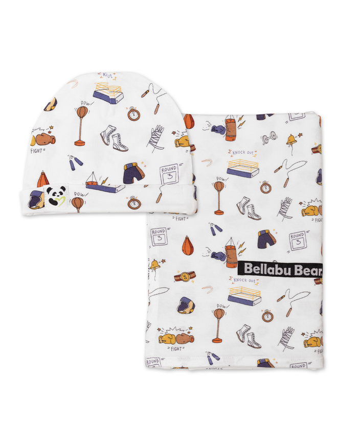 Boxing Bamboo Swaddle & Beanie Set