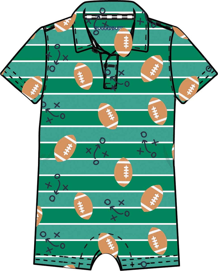 Boys Tackles & Touchdowns Football Knit Short Sleeve Performance Polo Romper - Premium from RuffleButts + RuggedButts - Just $39.95! Shop now at Pat's Monograms