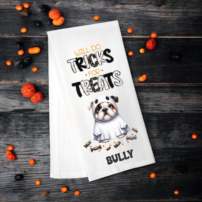 Bulldog - Will Do Tricks for Treats Tea Towel - Premium Kitchen Towel from Pat's Monograms - Just $14.95! Shop now at Pat's Monograms
