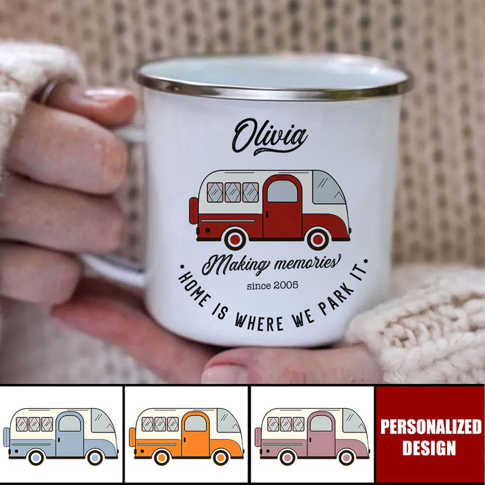 Campervan Enamel Camp Mug, Personalized Camper Van Gift