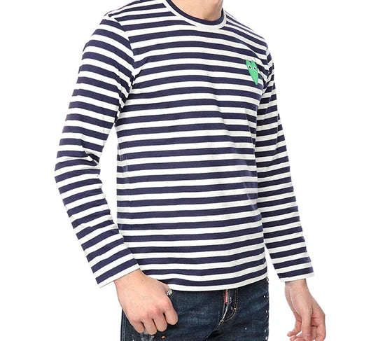COMME DES GARCONS PLAY Green Printing Stripe Long Sleeves - Blue/White - AZ-T052-051-1