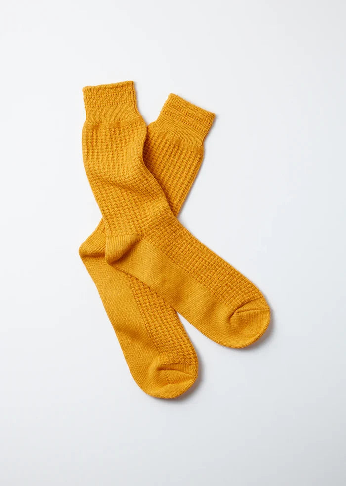 Cotton Waffle Crew Sock- Mustard