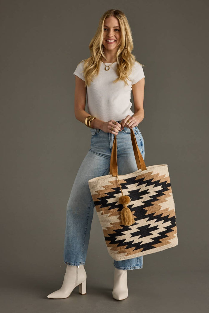 Cream, Black & Tan Western Tote
