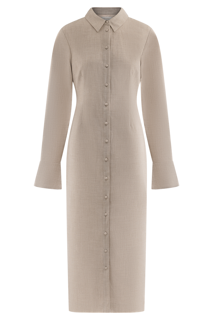 Dorian Fitted Shirt Midi Dress - Wheat Marle