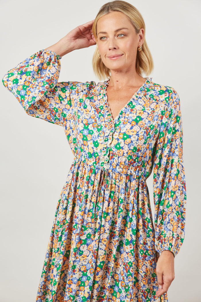 Isle of Mine Euphoria Tie Maxi | Floral Maxi Dress with Balloon Sleeves and Drawstring Waist | Women's Dresses Australia