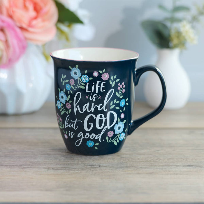 God is Good Navy Floral Ceramic Coffee Mug - Premium gift item from Christian Art Gifts - Just $12.95! Shop now at Pat's Monograms
