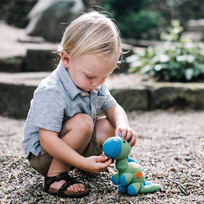 Handmade Stegosaurus Baby Rattle | Organic Cotton | Green - Premium Baby Toys & Activity Equipment from Pebble - Just $28.95! Shop now at Pat's Monograms