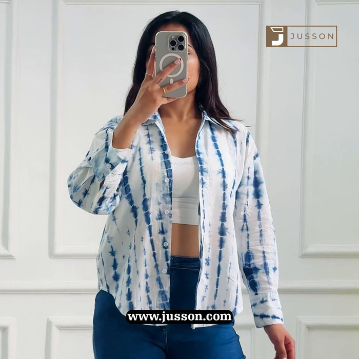 Jusson Blue And White Printed Oversized Shirt