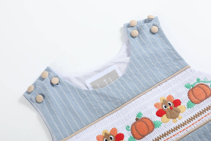 Light Blue Pinstripe Turkey Smocked Overalls - Premium from Lil Cactus - Just $36! Shop now at Pat's Monograms