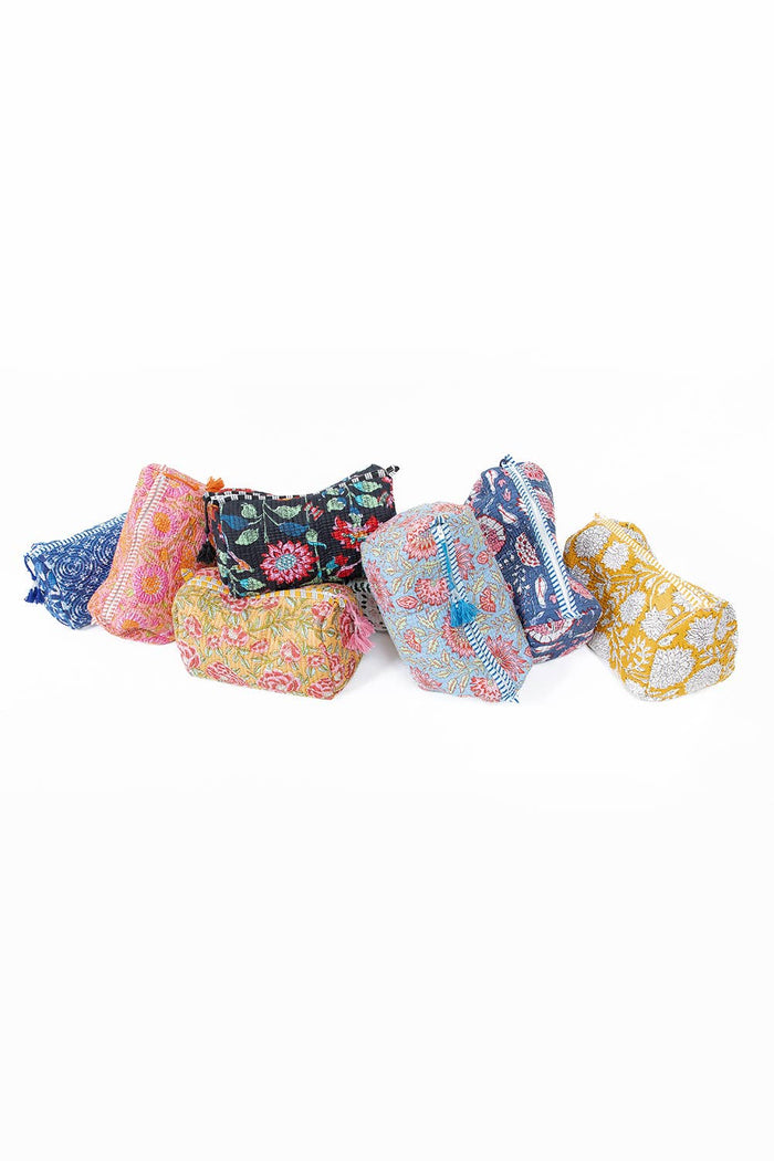 Light Blue w/ Floral print Quilted Cotton Toiletry Bag Set - Premium toiletry bags from LA Soul - Just $42.95! Shop now at Pat's Monograms