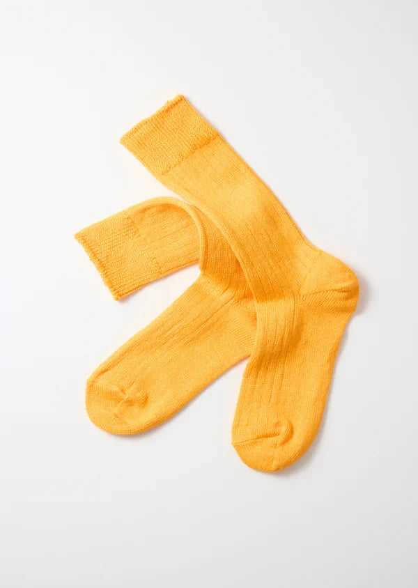 Linen Cotton Rib Crew Socks- Sun Yellow
