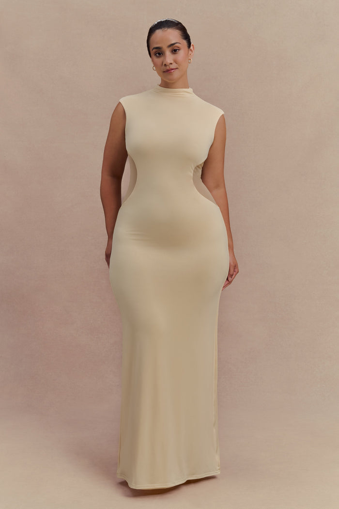 Massie Slinky And Mesh Maxi Dress - Lemon