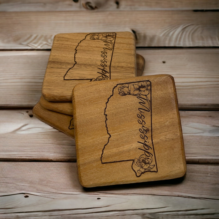 MS Magnolia Coasters - Solid Walnut - Premium from Pat's Monograms - Just $26.95! Shop now at Pat's Monograms