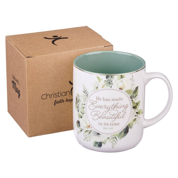 Mug Green Floral Everything Beautiful Ecc. 3:11 - Premium from Christian Art Gifts - Just $10.95! Shop now at Pat's Monograms