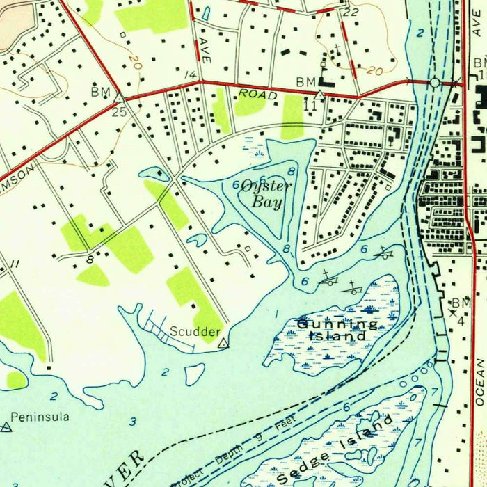Old Map of Rumson, New Jersey by USGS, 1954 – Red Bank, Long Branch & Sandy Hook