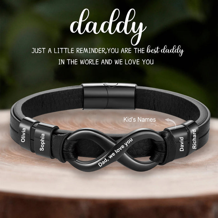 Personalized Custom Name Text Men Leather Bracelet, Gift For Husband Boyfriend Dad