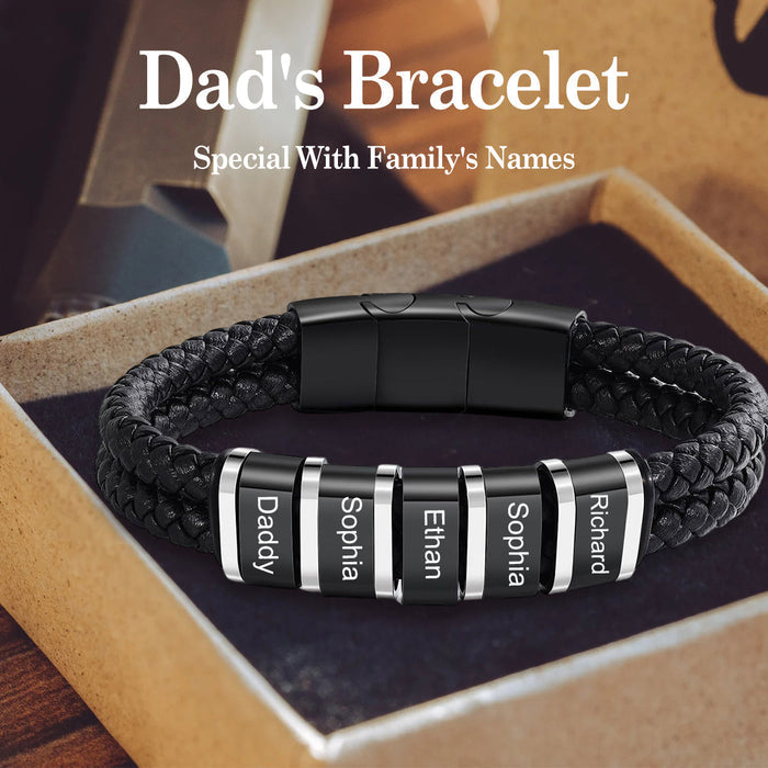 Personalized Family Names Double Round Rope Leather bracelet