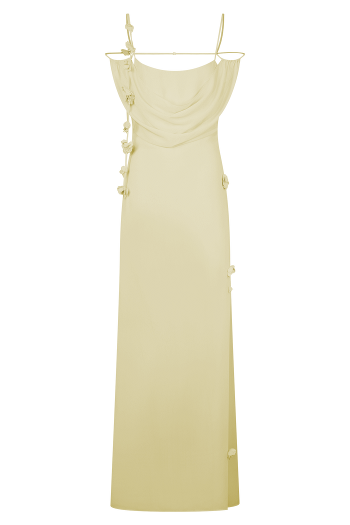 Rosalie Floral Chiffon Maxi Dress - Pastel Lemon