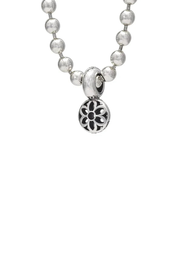 Sterling silver rosette pendant on a beaded silver chain necklace
