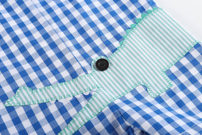 Royal Blue Gingham Alligator Applique Shortalls - Premium Baby & Toddler Outfits from Lil Cactus - Just $38.95! Shop now at Pat's Monograms