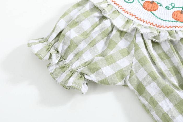 Sage Green Gingham Pumpkin Smocked Romper - Premium from Lil Cactus - Just $36! Shop now at Pat's Monograms
