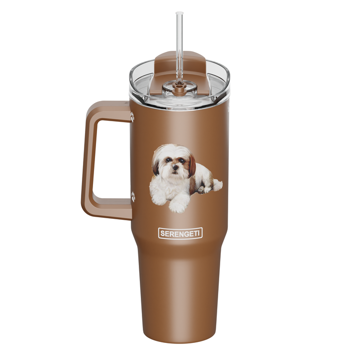 Shih Tzu, tan 40 oz Tumbler with Handle and Straw Lid - Premium from E&S Pets - Just $36.95! Shop now at Pat's Monograms