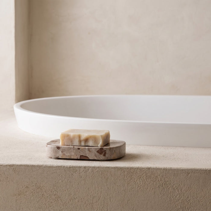 Taupe Marble Soap Dish, styled at home