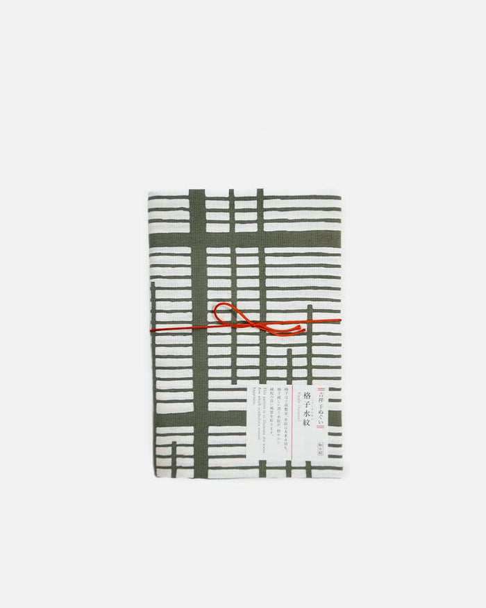 Tenugui, Chusen-Zome, Kissho, Brown & White Gradient with Olive Koushi Suimon, Ripple
