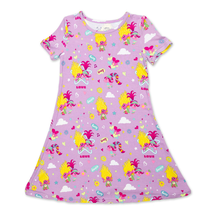 Trolls Harmony Valentine's Bamboo Girls' Short Sleeve Dress