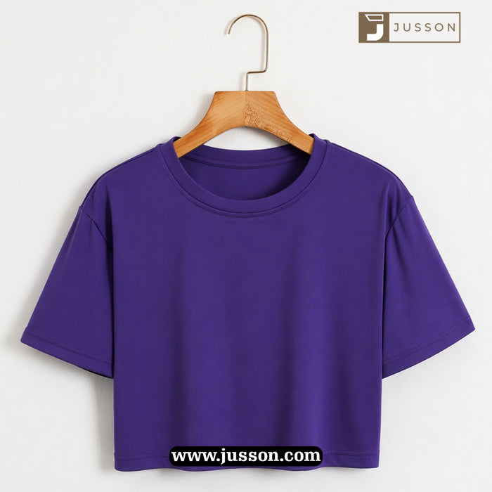 Women’s Solid Purple Round Neck Half Sleeve Crop Top