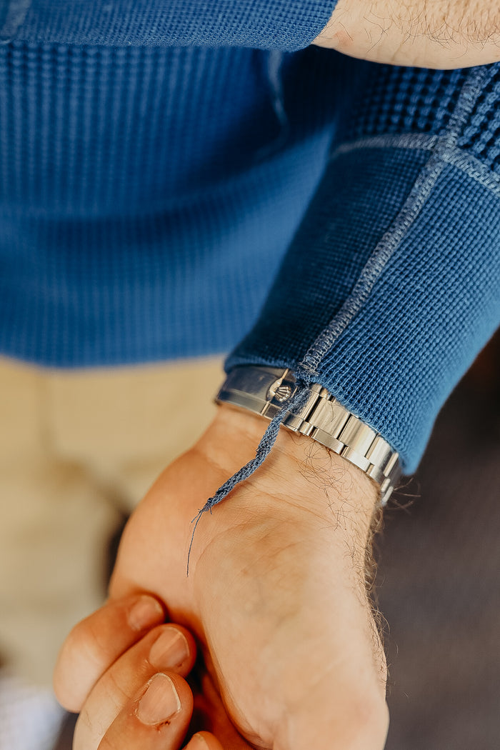 1213 Waffle Knit Long Sleeved Thermal Henley - Indigo Dyed IHTL-1213-IND