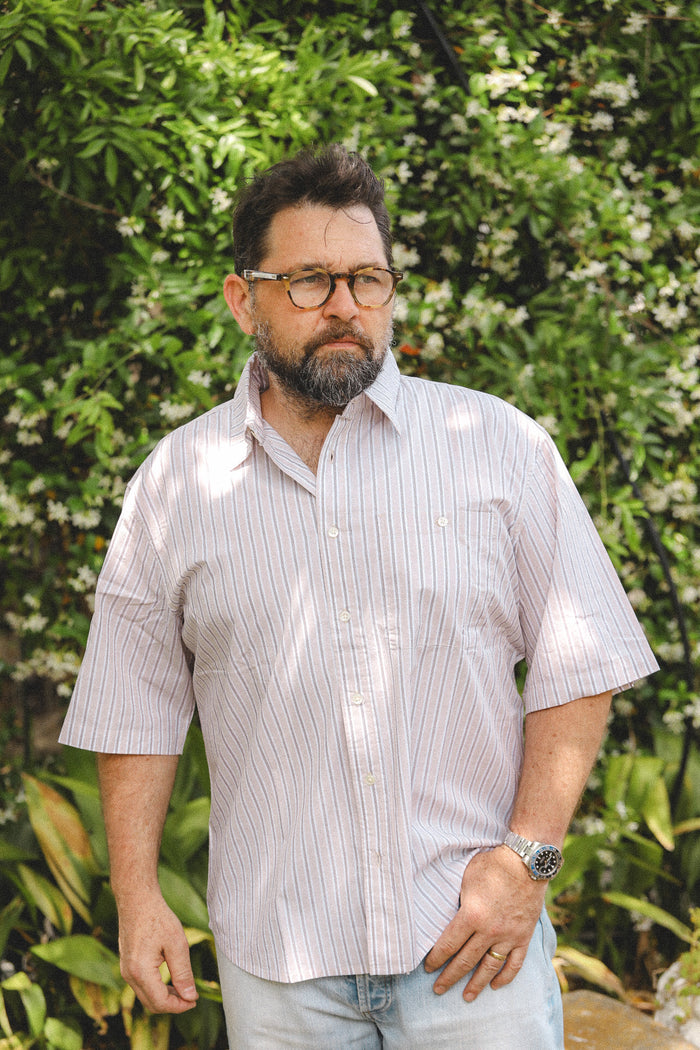 3sixteen Short Sleeve Commuter Shirt- Tan Stripe