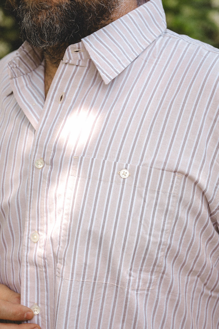 3sixteen Short Sleeve Commuter Shirt- Tan Stripe