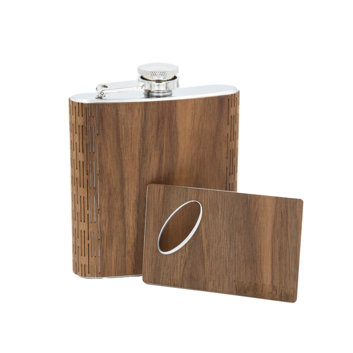 6 oz. Wooden Hip Flask & Matching Credit Card Bottle Opener - Premium Flask from WUDN Handcrafted - Just $35.95! Shop now at Pat's Monograms