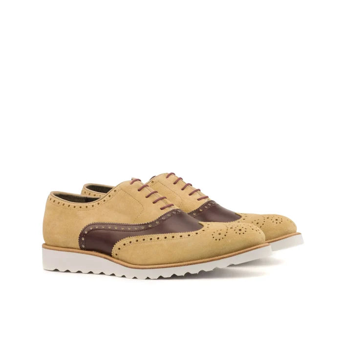 Adahy full brogue two-tone leather wingtip dress shoes for men