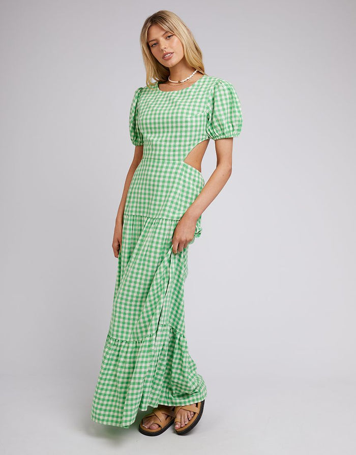 Green gingham maxi dress with puff sleeves | All About Eve