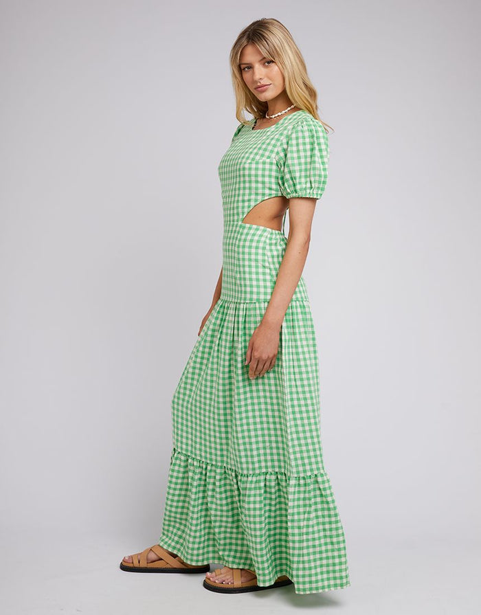 Women’s puff sleeve gingham maxi dress in green