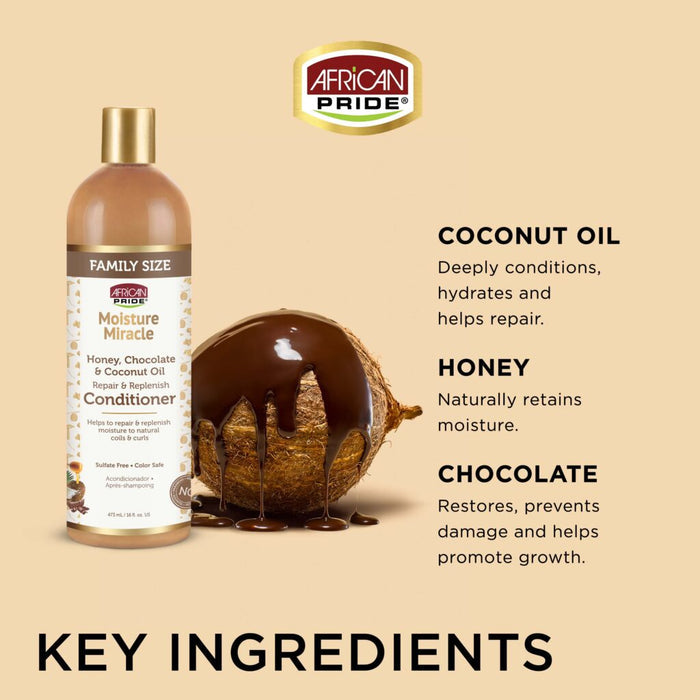 African Pride Moisture Miracle Honey, Chocolate & Coconut Oil Conditioner 16oz