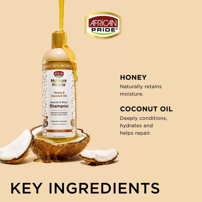 African Pride Moisture Miracle Honey & Coconut Oil Shampoo 16oz