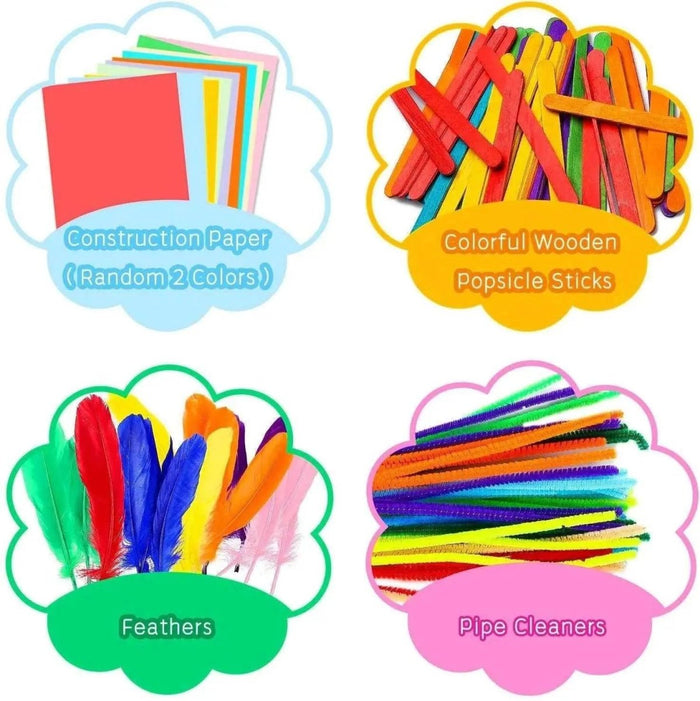 Craft activity box with felt sheets and wooden sticks