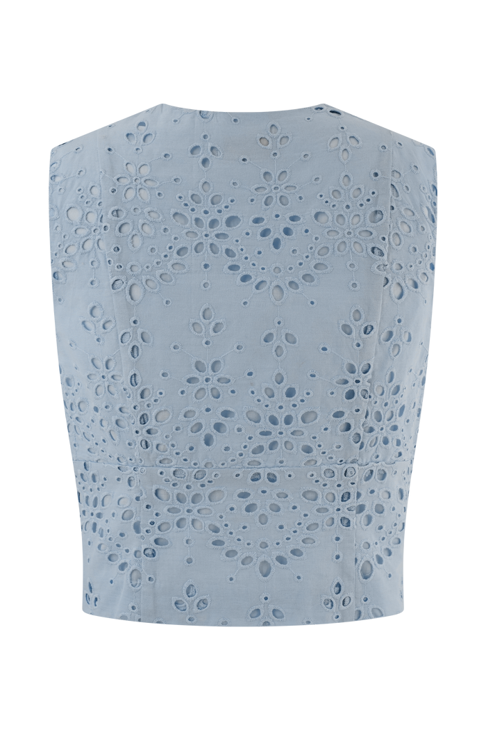 Arla Sleeveless Broderie Top - Pale Cornflower Blue