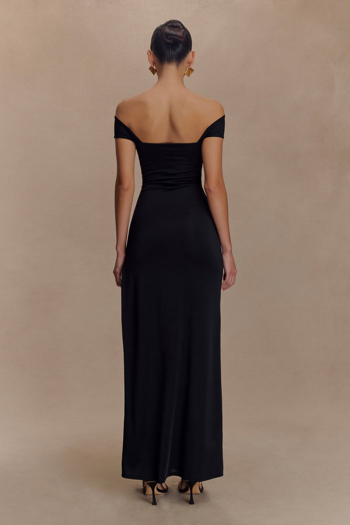 Aurora Slinky And Mesh Split Maxi Dress - Black