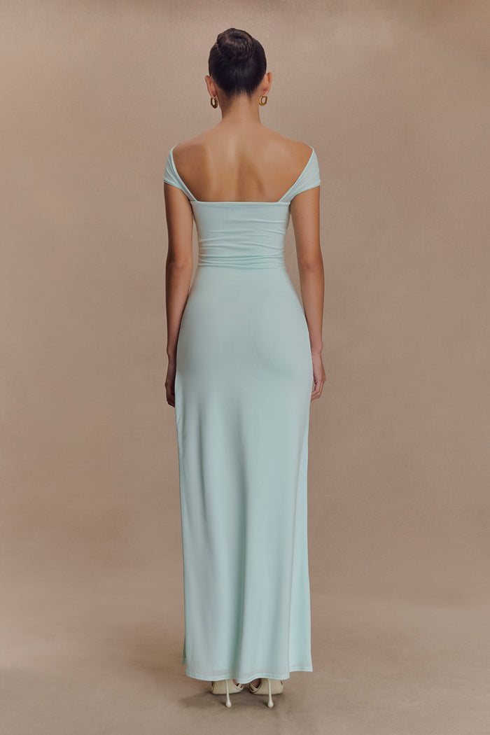 Aurora Slinky And Mesh Split Maxi Dress - Lagoon