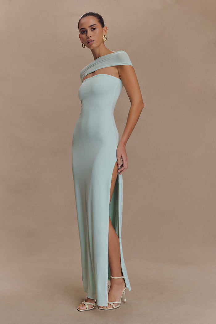 Aurora Slinky And Mesh Split Maxi Dress - Lagoon