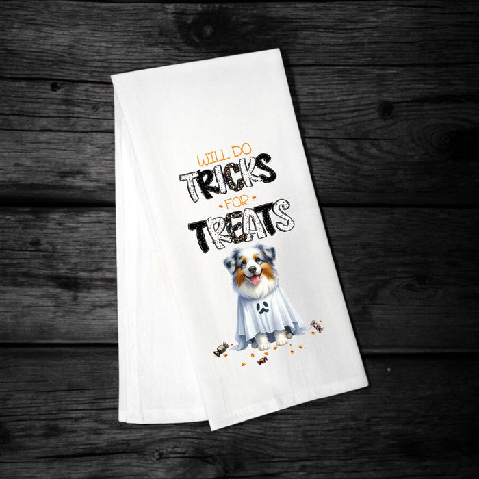 Australian Shepherd, Will Do Tricks for Treats Tea Towel, Aussie Mom, Kitchen Towel, Dish Towel, Flour Sack Towel, Dog Lover Gift - Premium  from Pat's Monograms - Just $15.22! Shop now at Pat's Monograms