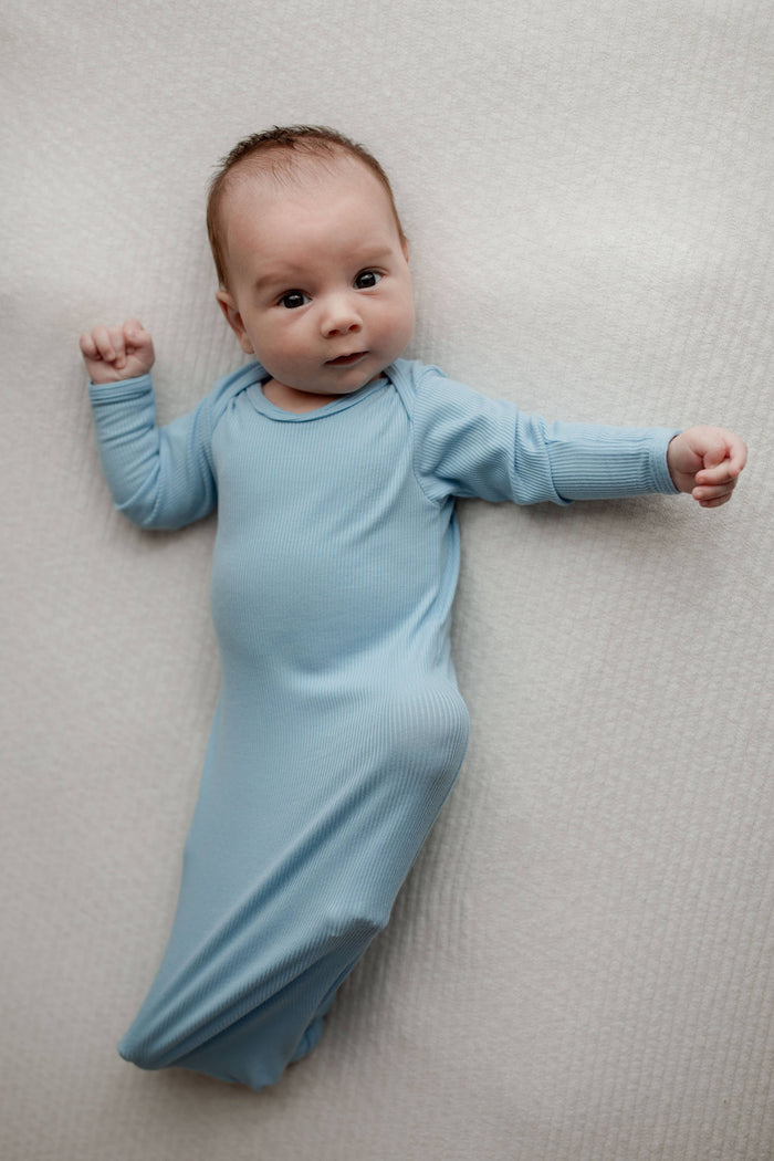 Baby Blue Ribbed Knotted Baby Gown and Knot Cap - Premium Just for baby from Three Little Tots - Just $24.95! Shop now at Pat's Monograms